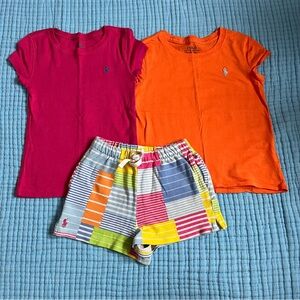Polo Ralph Lauren Girls Patchwork stripe shorts & 2x tshirts